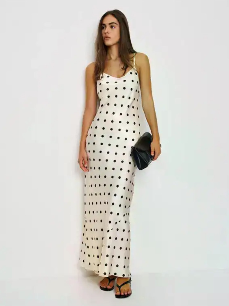Nwt Reformation Parma Silk Dress, Sundae Dot, Size Xs